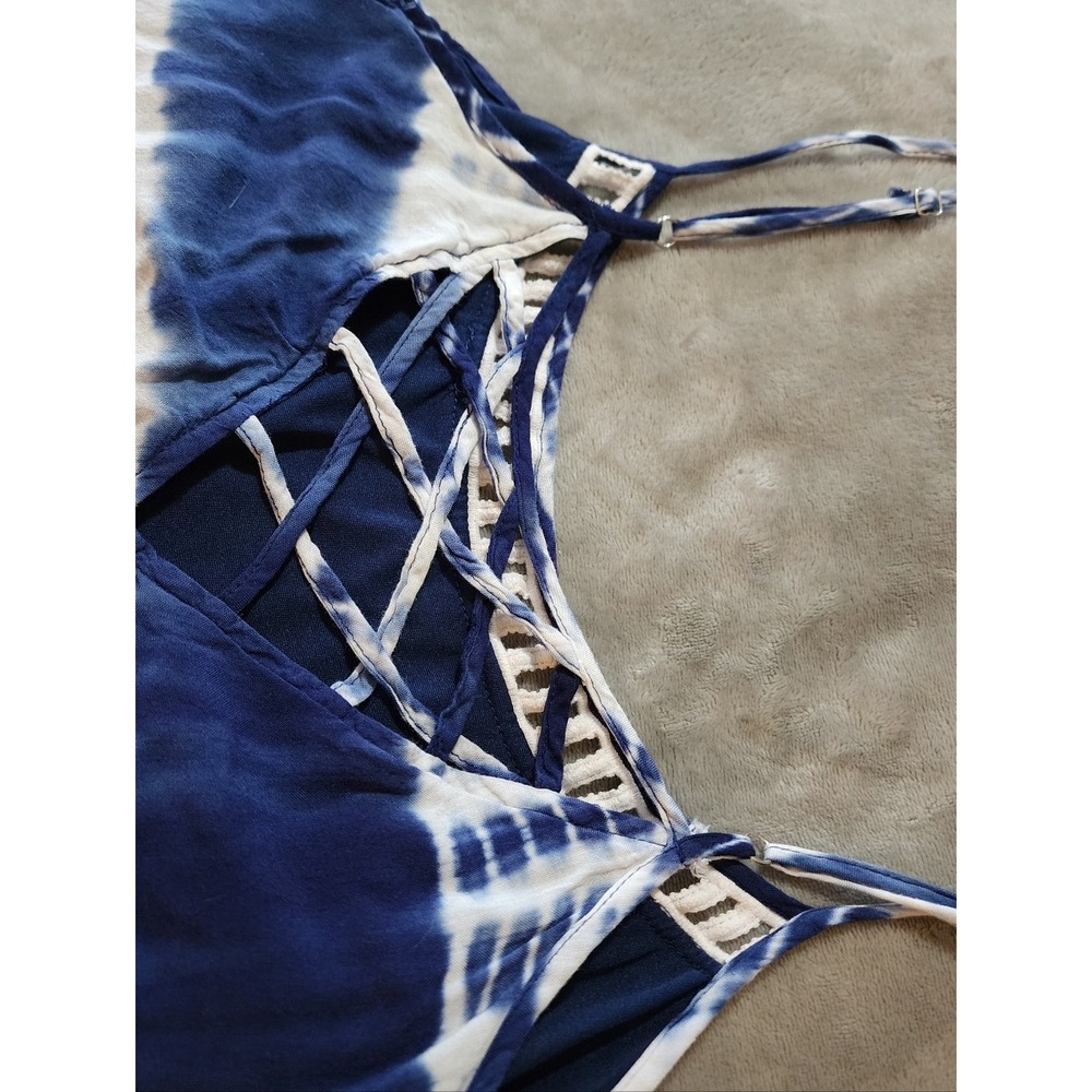 Boho Tie Dye Mini Dress | Strappy Back Swing Dress | Entro | Size L - Picture 7 of 8